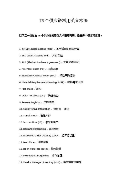 76个供应链常用英文术语