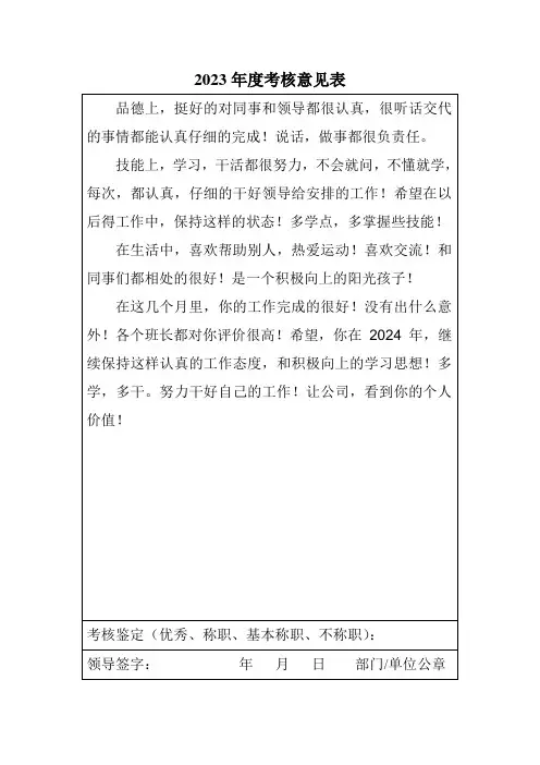 个人年度考核意见表