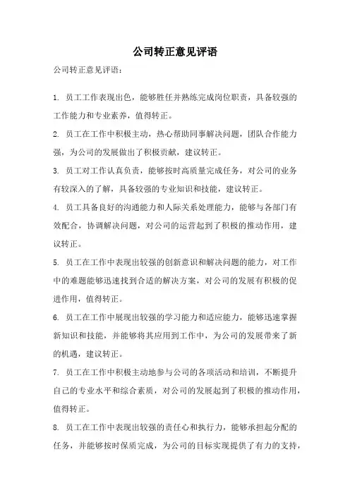 公司转正意见评语