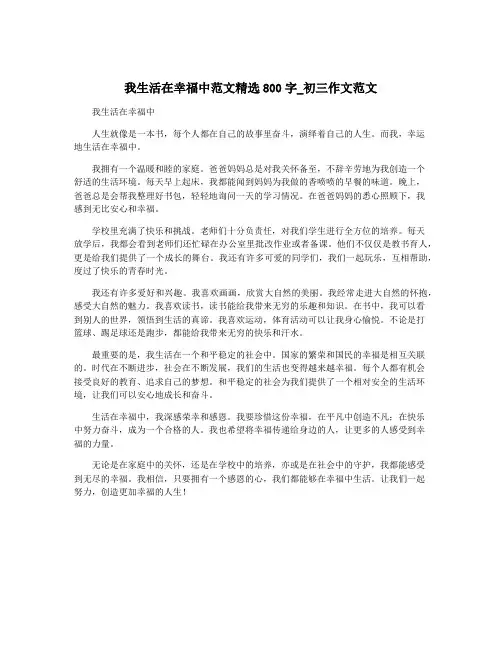 我生活在幸福中范文精选800字_初三作文范文