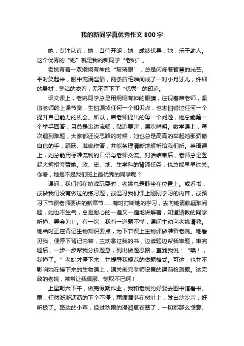 我的新同学真优秀作文800字