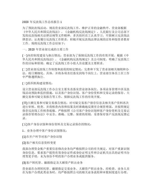 2023年反洗钱工作总结报告6篇
