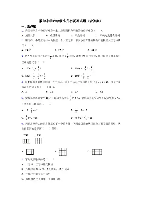 数学小学六年级小升初复习试题(含答案)