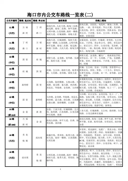 海口市内公交车路线一览表
