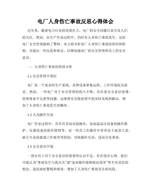 电厂人身伤亡事故反思心得体会