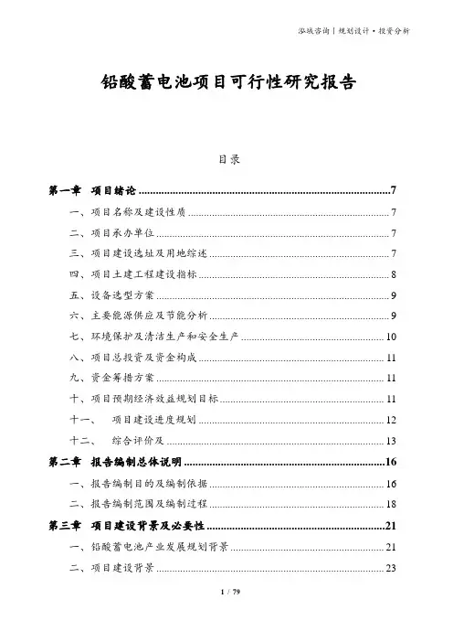 铅酸蓄电池项目可行性研究报告