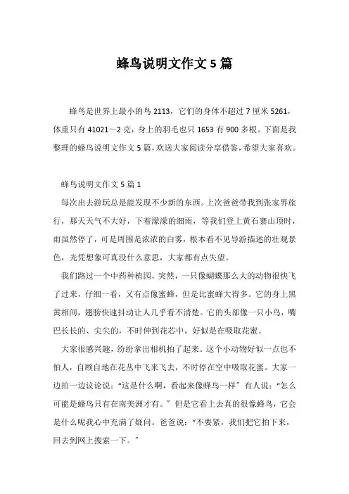 (说明文)蜂鸟说明文作文5篇