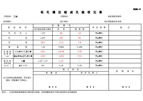 (上海市新版)钻孔灌注桩成孔验收记录