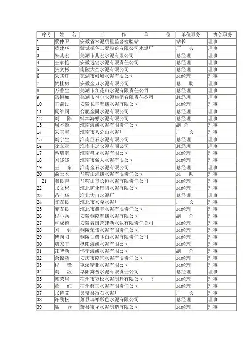 安徽水泥行业名录