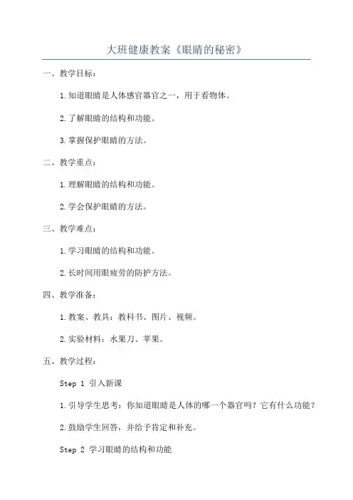 大班健康教案《眼睛的秘密》