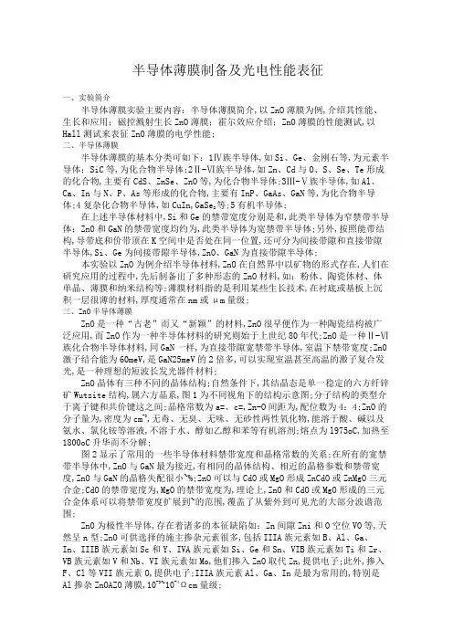 半导体薄膜制备及光电性能表征