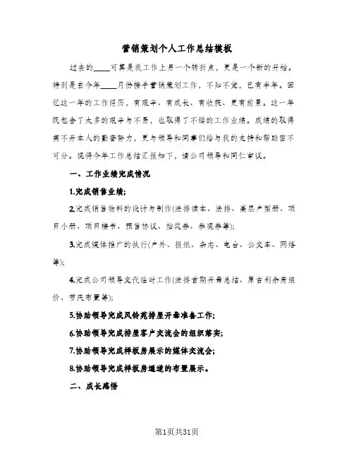 营销策划个人工作总结模板(6篇)