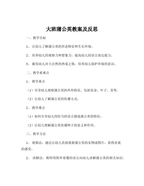 大班蒲公英教案及反思