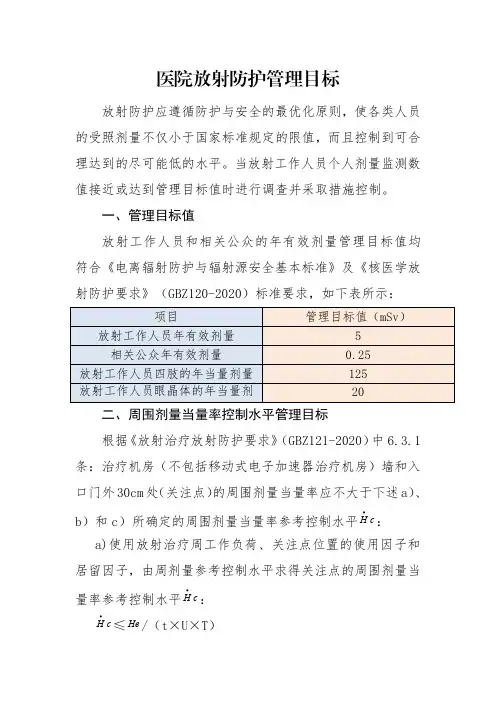 医院放射防护管理目标