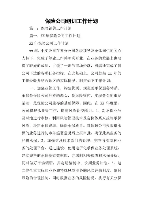保险公司组训工作计划