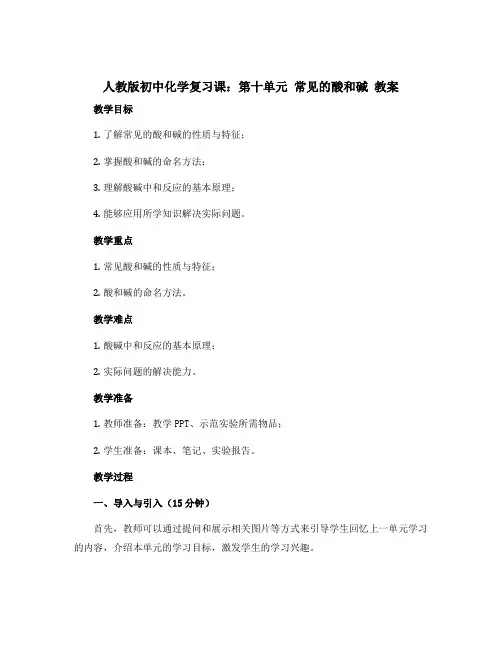 人教版初中化学复习课：第十单元 常见的酸和碱 教案