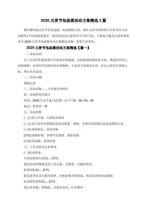 2020元宵节包汤圆活动方案精选3篇