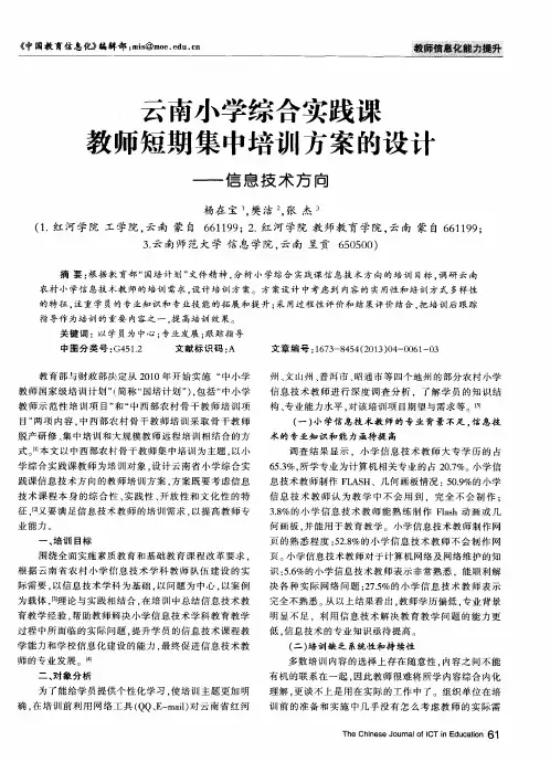 云南小学综合实践课教师短期集中培训方案的设计——信息技术方向