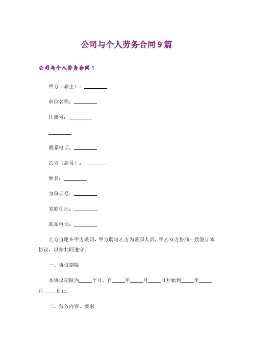 公司与个人劳务合同9篇