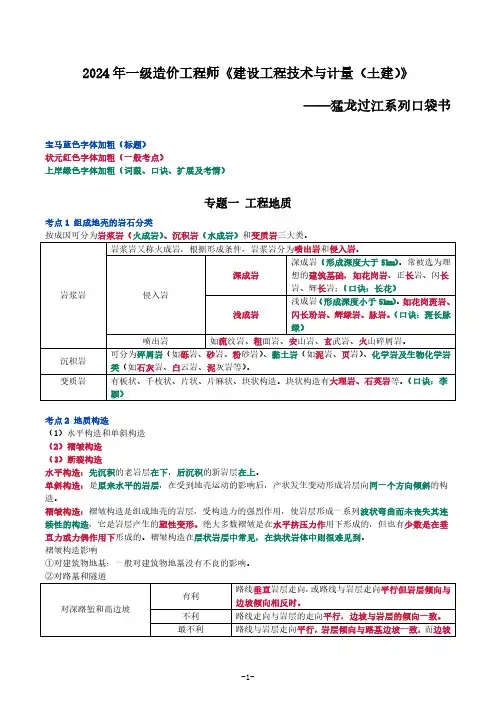 2024 一级造价工程师《工程计量(土建)》猛龙过江口袋书