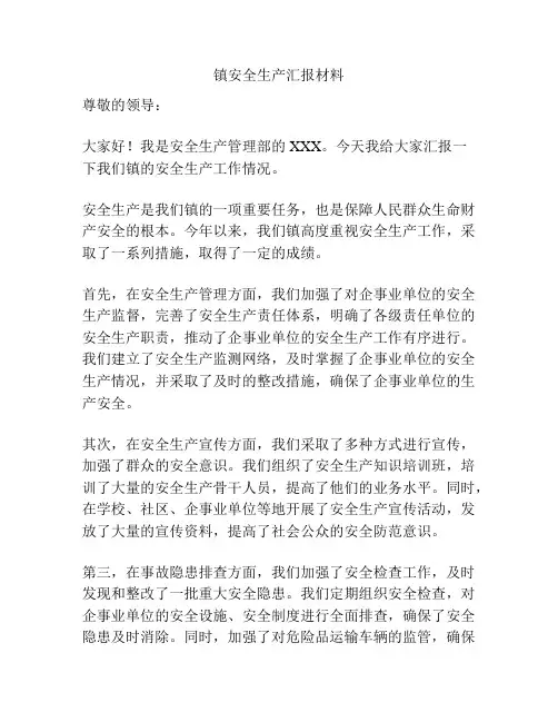 镇安全生产汇报材料