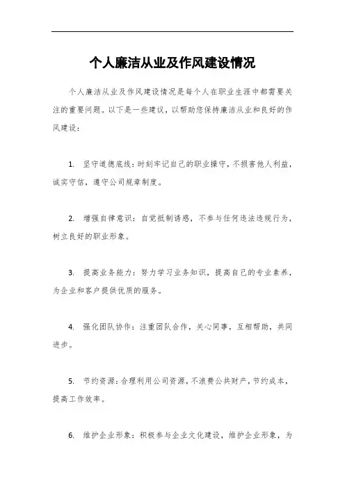 个人廉洁从业及作风建设情况