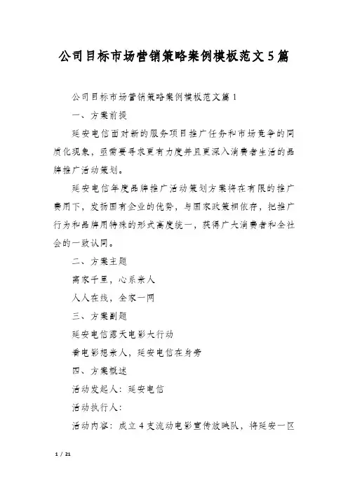 公司目标市场营销策略案例模板范文5篇