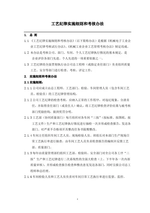 工艺纪律实施细则和考核方法