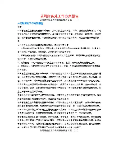公司财务处工作计划报告3篇