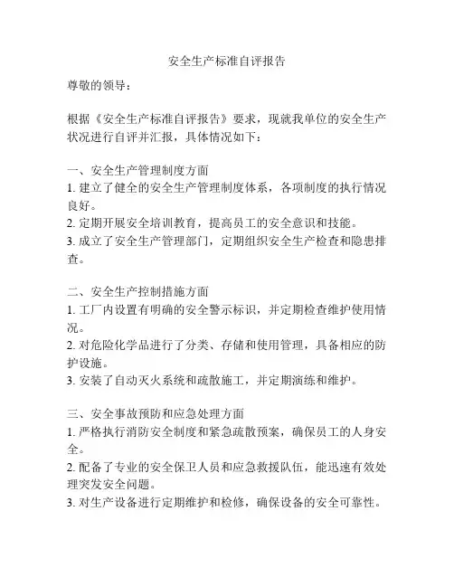 安全生产标准自评报告