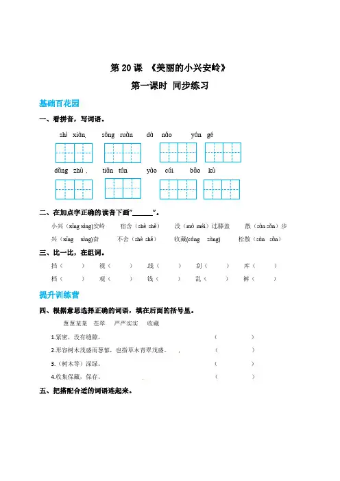 三年级上册语文20美丽的小兴安岭第一课时练习题(带答案)