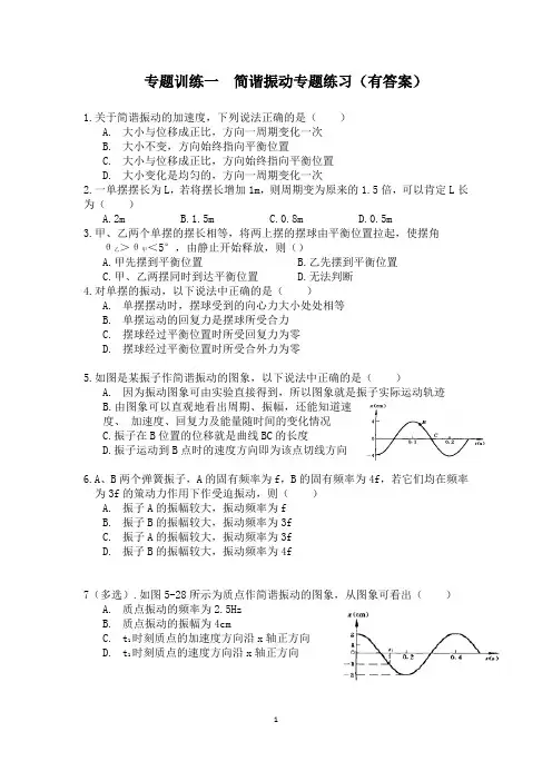 简谐振动专题练习一有答案