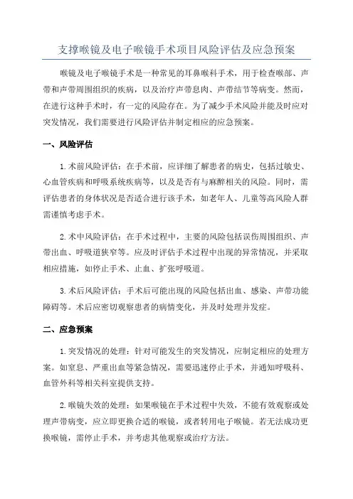 支撑喉镜及电子喉镜手术项目风险评估及应急预案