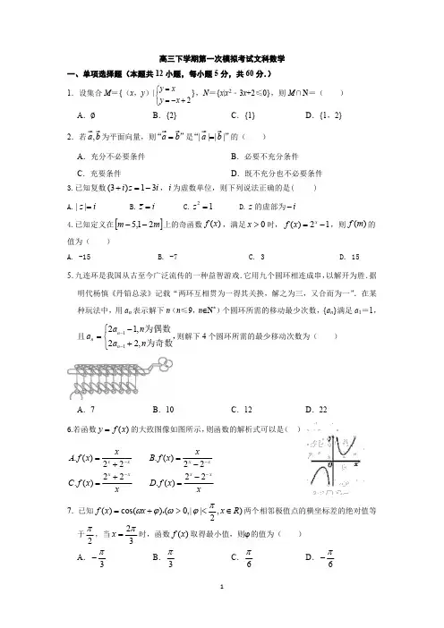 内蒙古鄂尔多斯市第一中学2020届高三数学下学期第一次模拟考试试题 文(PDF)