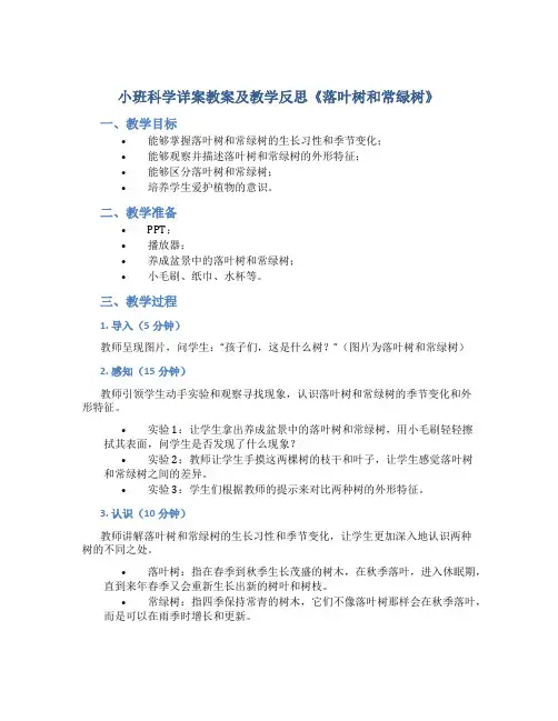 小班科学详案教案及教学反思《落叶树和常绿树》