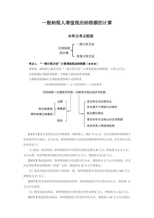 一般纳税人增值税应纳税额的计算考试知识点