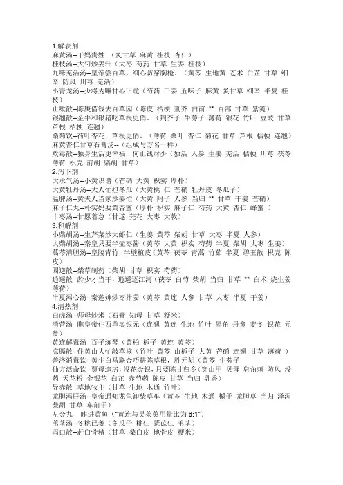 中医方剂学顺口溜