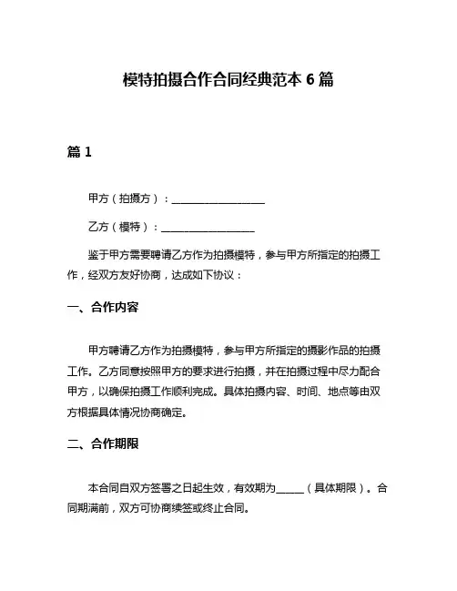 模特拍摄合作合同经典范本6篇