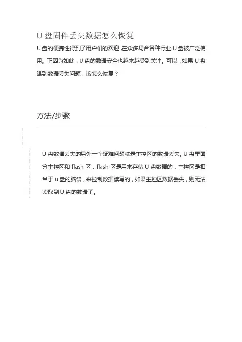U盘固件丢失数据怎么恢复