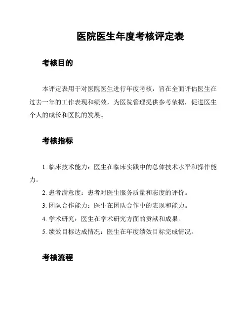 医院医生年度考核评定表