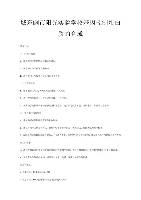 高一生物《蛋白质合成》教案(第二册)_1