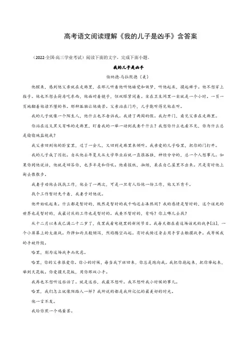 高考语文阅读理解《我的儿子是凶手》含答案