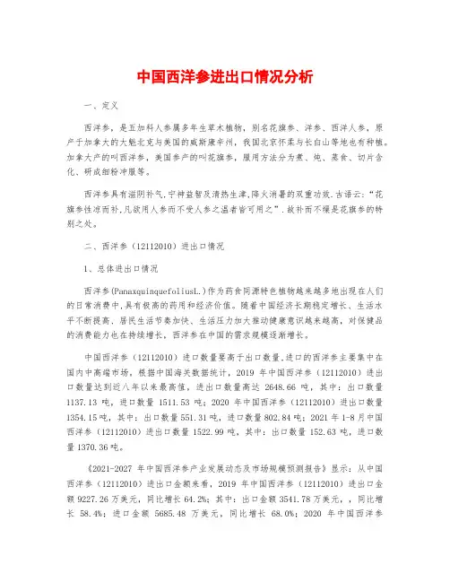 中国西洋参进出口情况分析