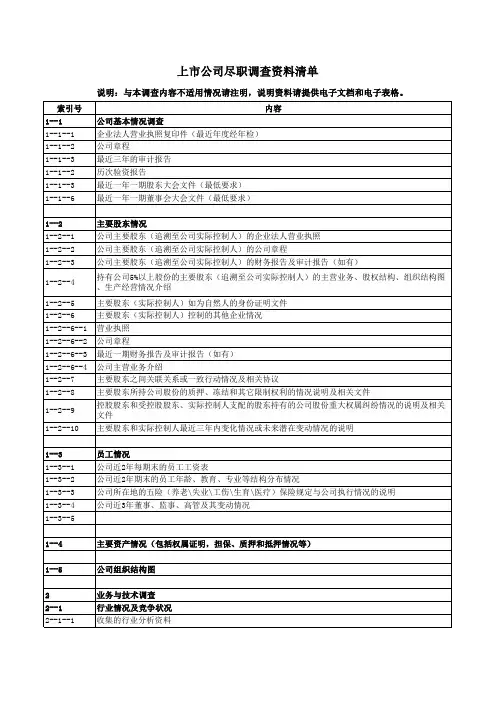 上市公司尽职调查资料清单