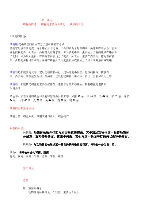 执业兽医试题解剖要点和题