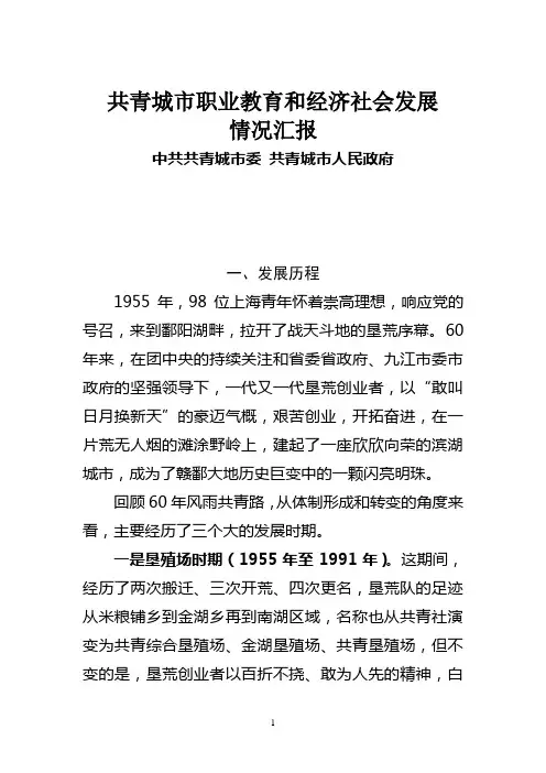 共青城建设先导区情况汇报
