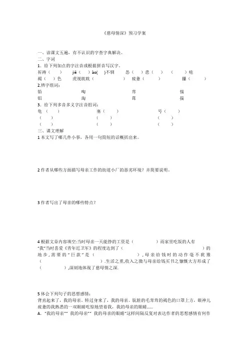 《慈母情深》预习学案