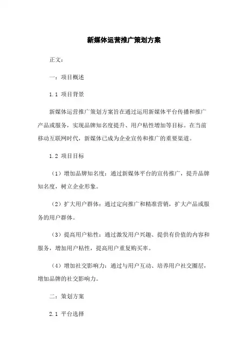 新媒体运营推广策划方案