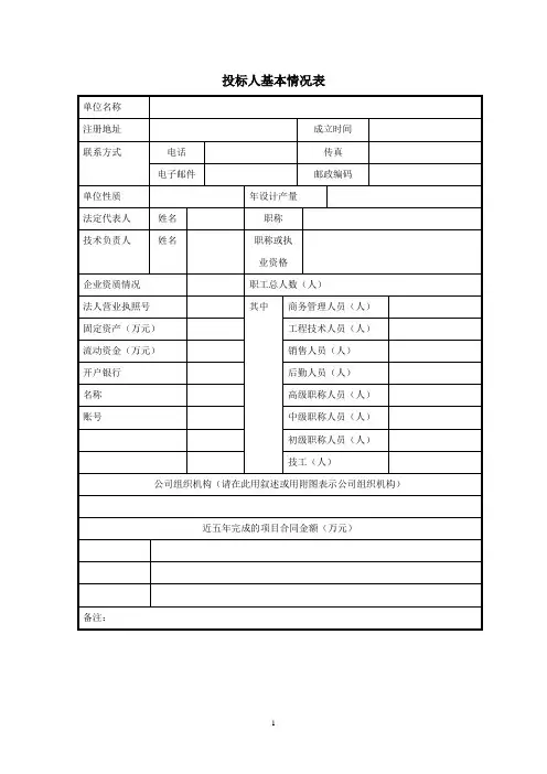投标人基本情况表