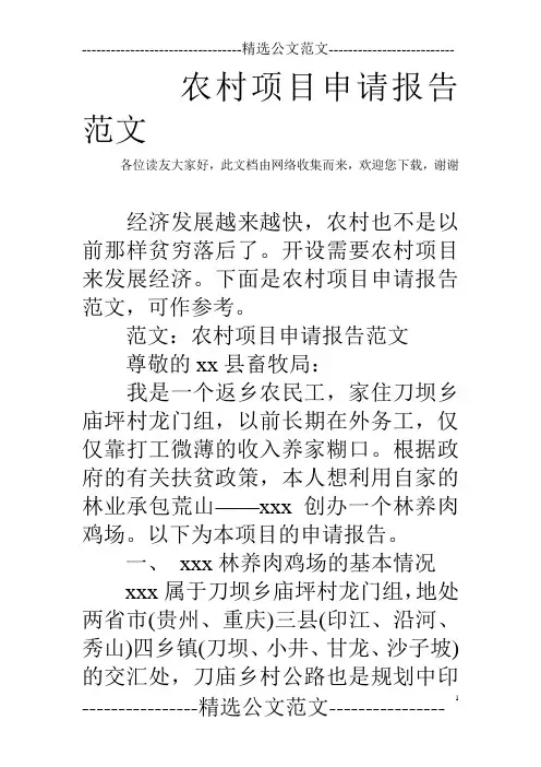 农村项目申请报告范文